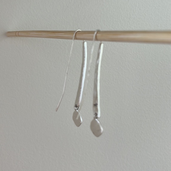 Hammered Silver Dangle Earrings - Picture 5 of 8